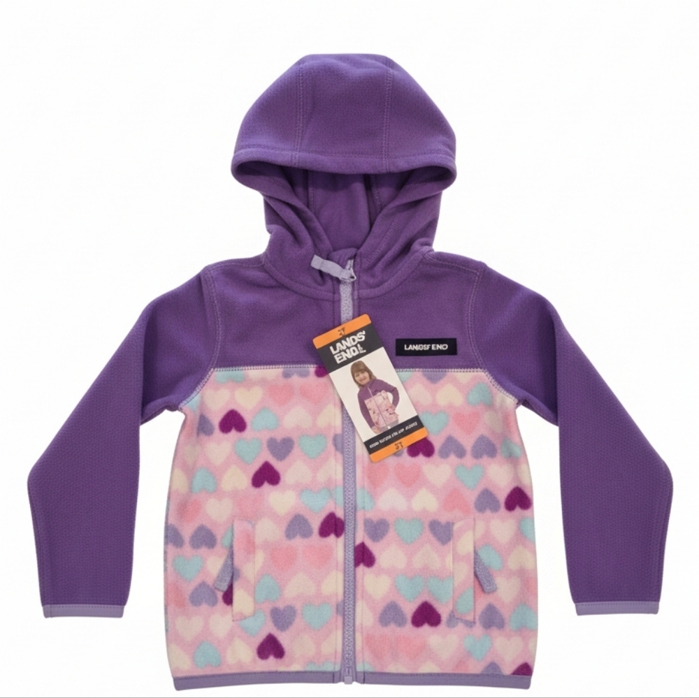NWT Lands' End Purple and Pink Heart Kids Hoodie